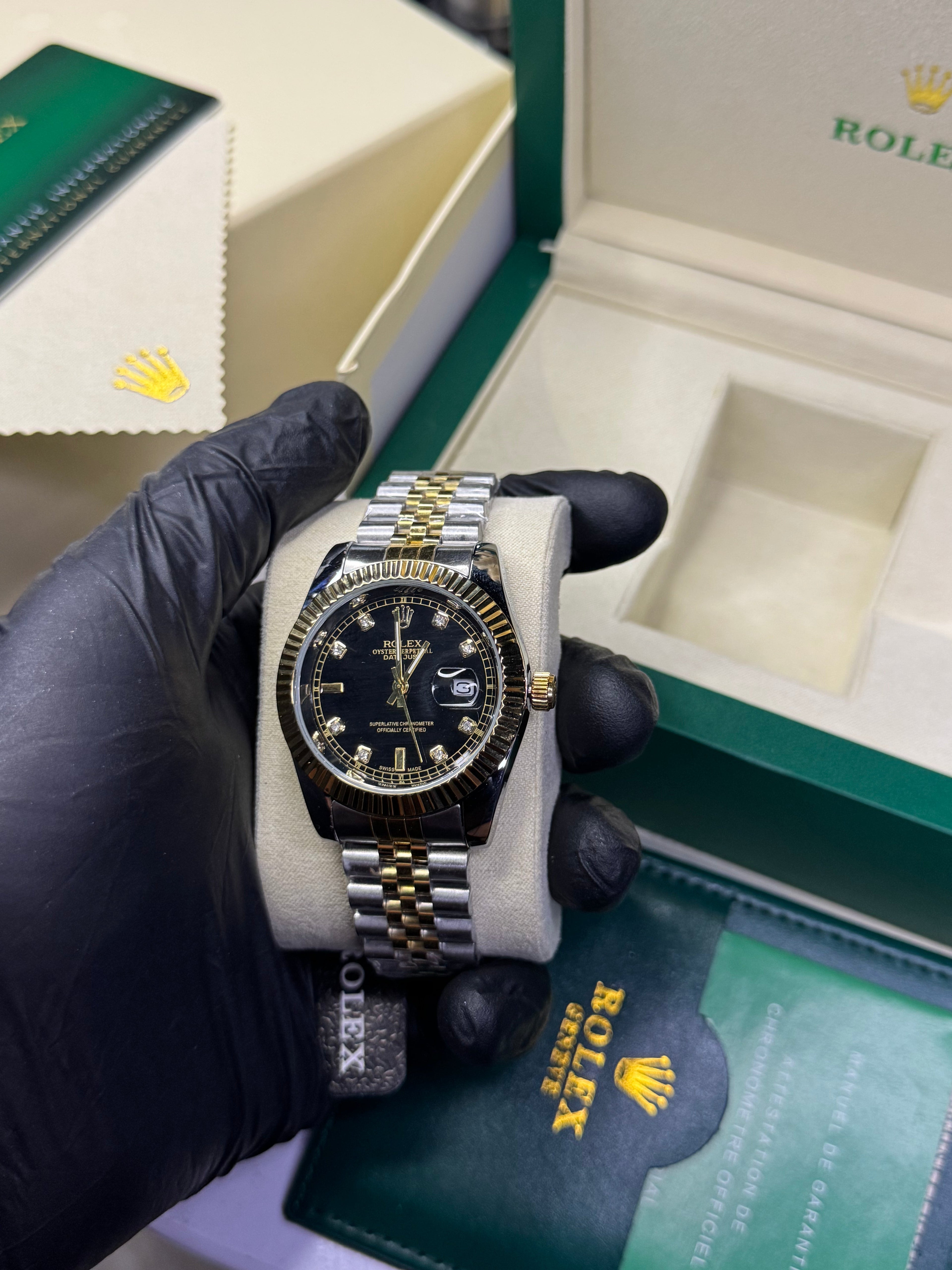 Rolex Oyster Perpetual | Double Tone Chain Black Dial | Premium Quality