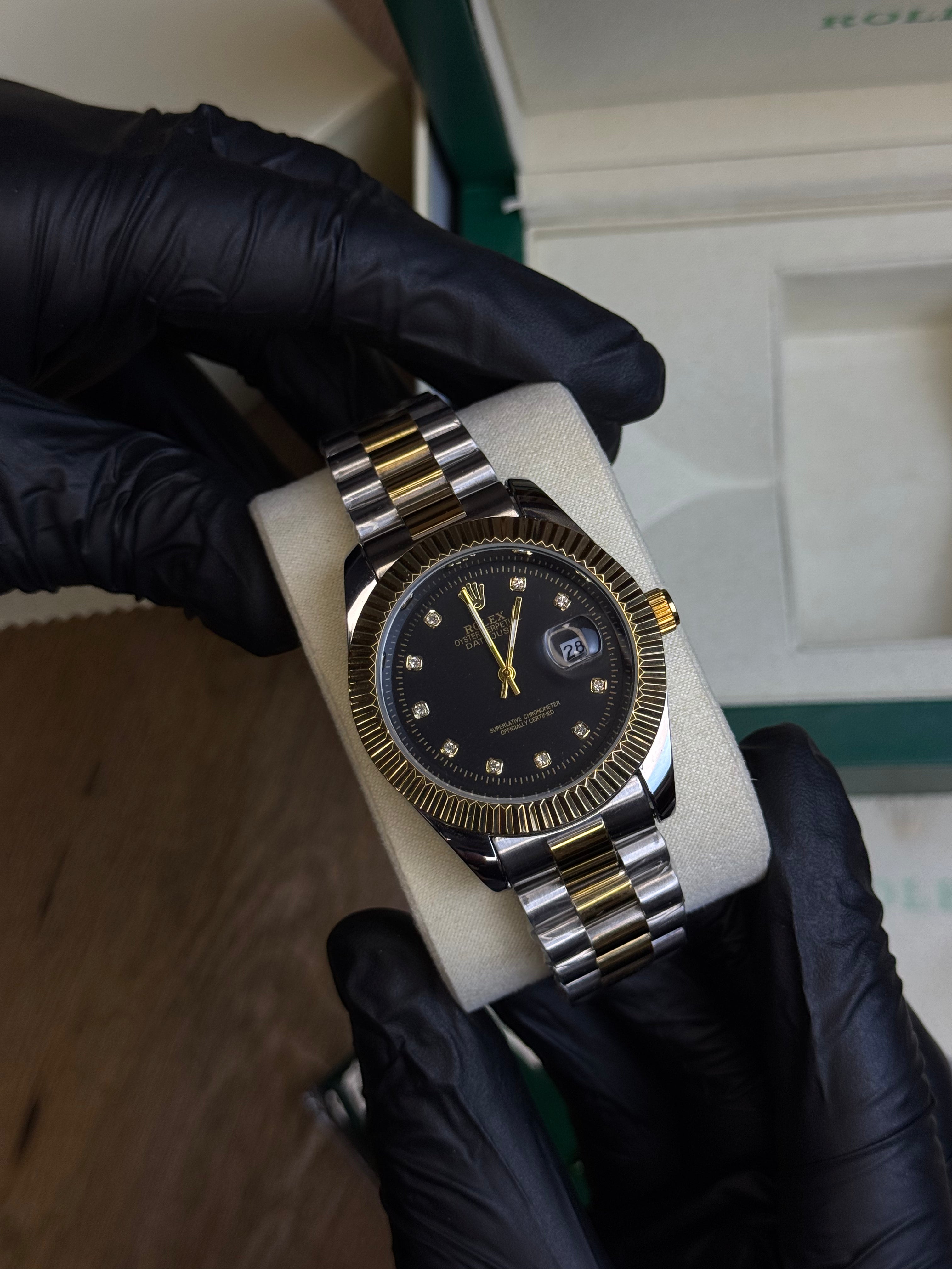 Rolex Oyster Perpetual | Double Tone Chain Black Dial | Premium Quality