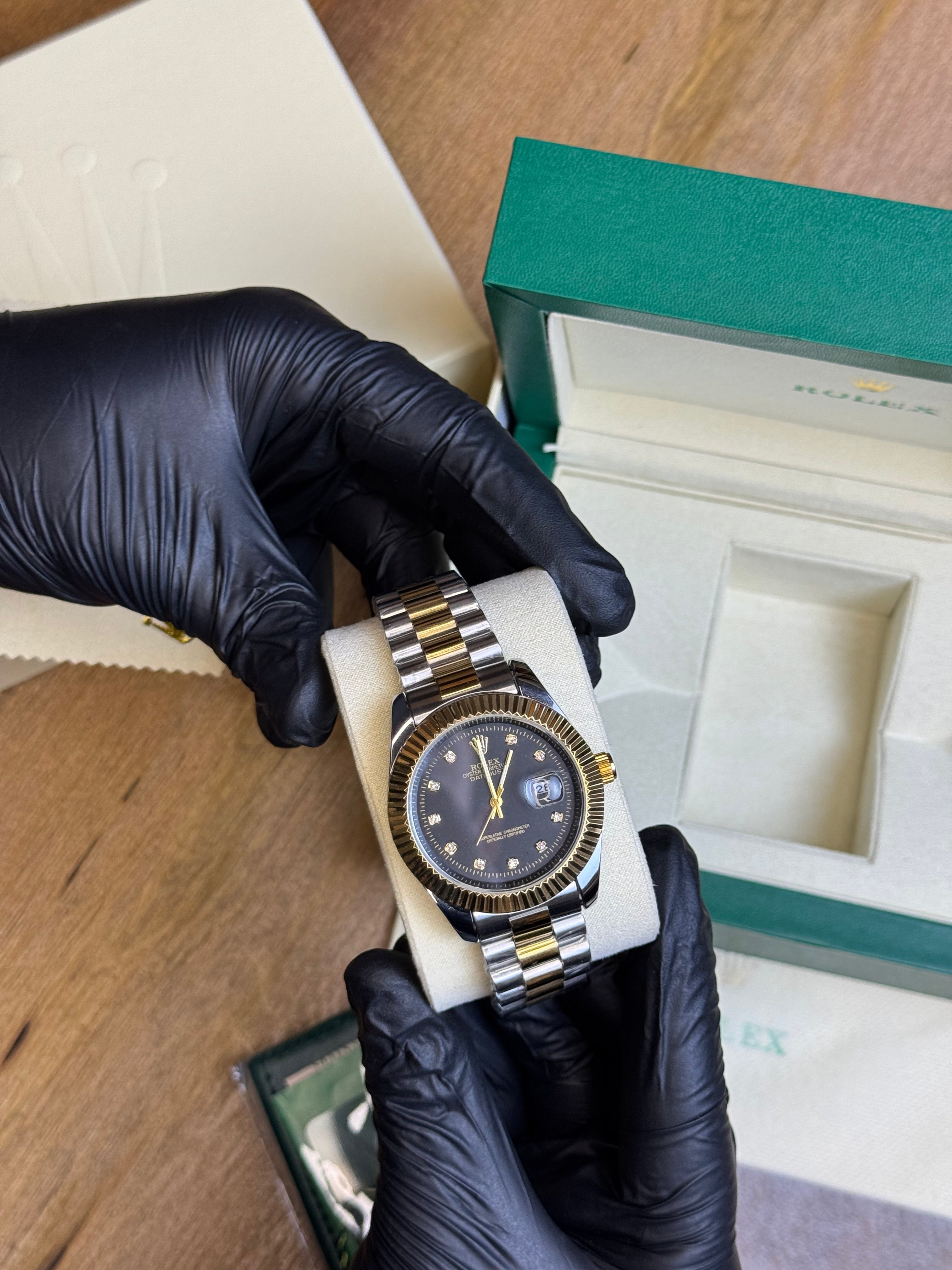 Rolex Oyster Perpetual | Double Tone Chain Black Dial | Premium Quality