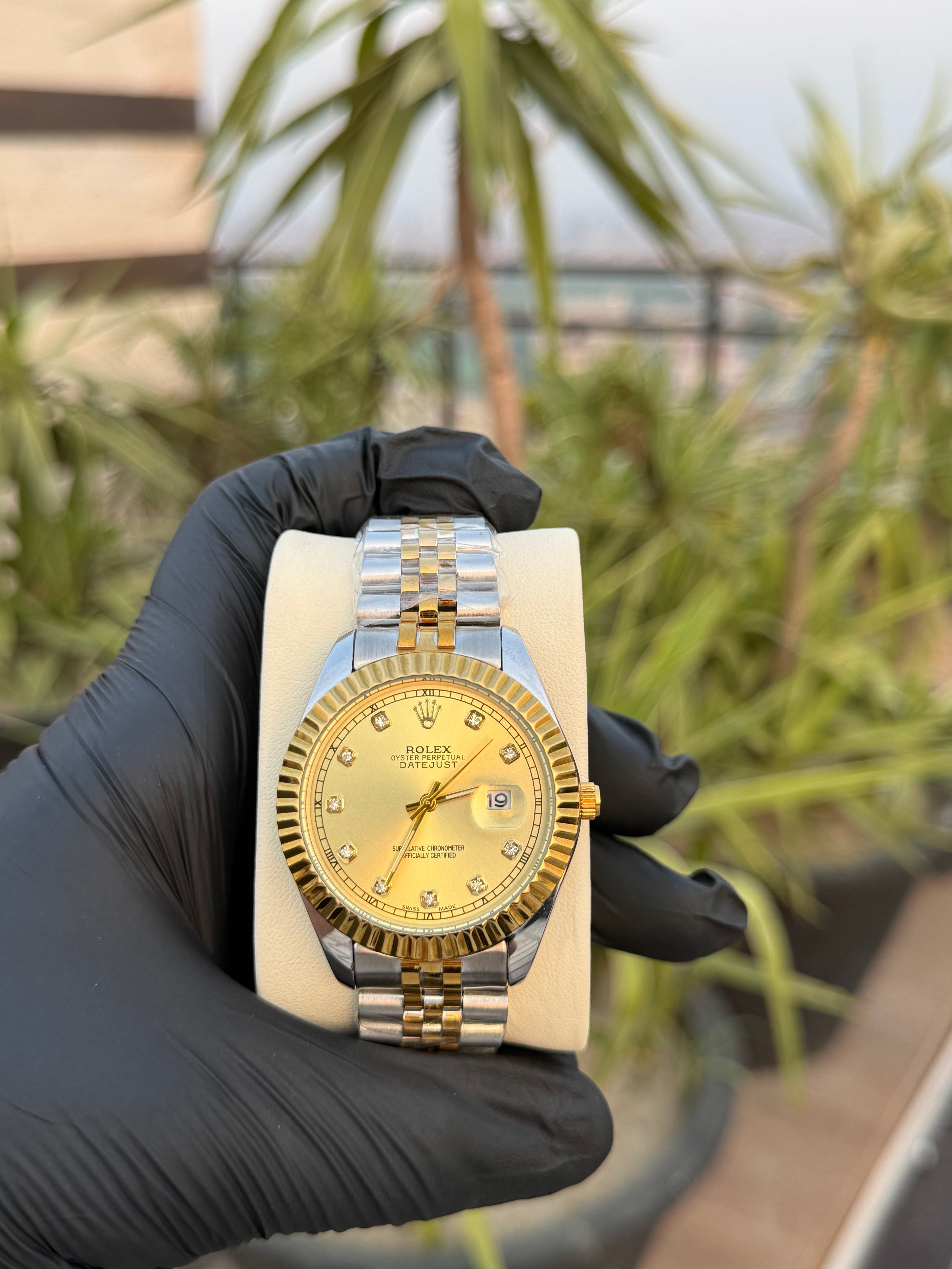 Rolex Oyster Perpetual | Double Tone Chain Golden Dial | Premium Quality